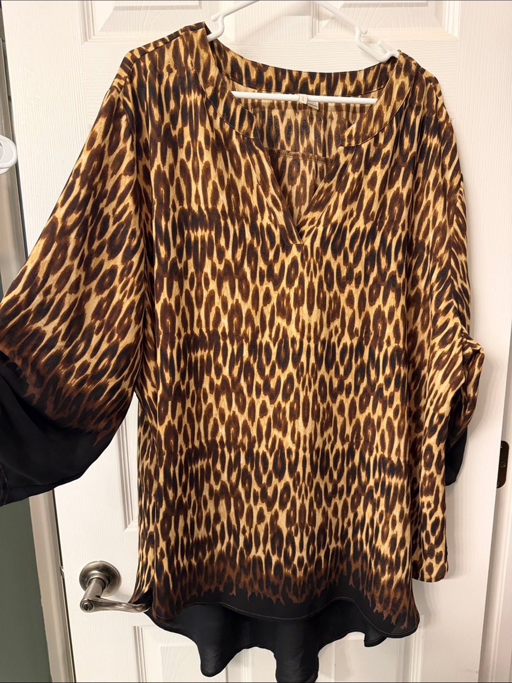 Cato Leopard-Print Blouse in Brown & Tan with Black Trim